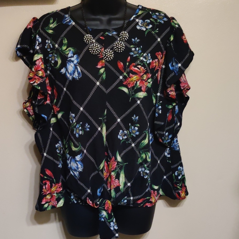 Rags to Wishes Floral Tie Front Blouse Size 1X NWT
